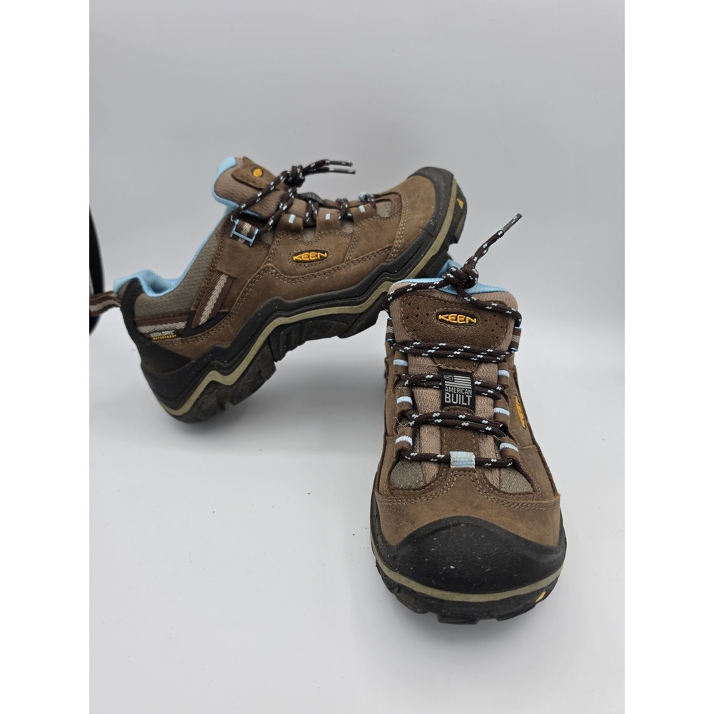 Keen Durand Low Waterproof Hiking Boots Shoes Brown Leather/Blue Women's 9 USA